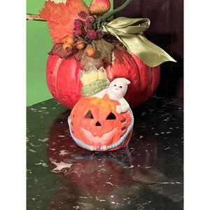 Vintage Halloween Jack O'Lantern and Ghost Tealight Holder